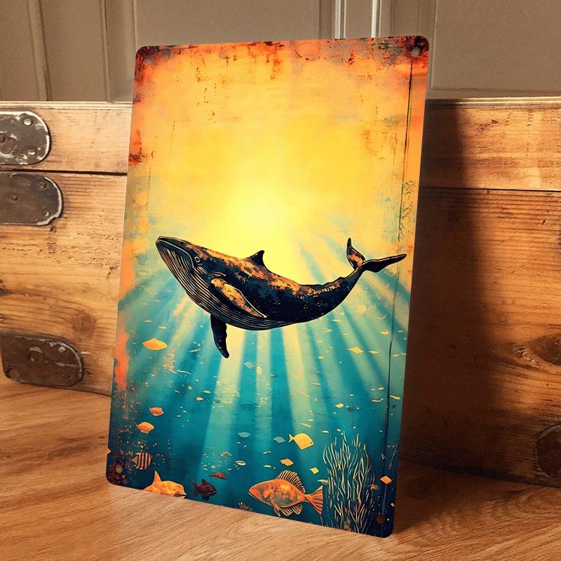

1 piece: Deep-sea whale tinplate wall hanging, living room/entrance wall decoration, vintage marine life mural, home art hanging (as the picture,20x30cm)