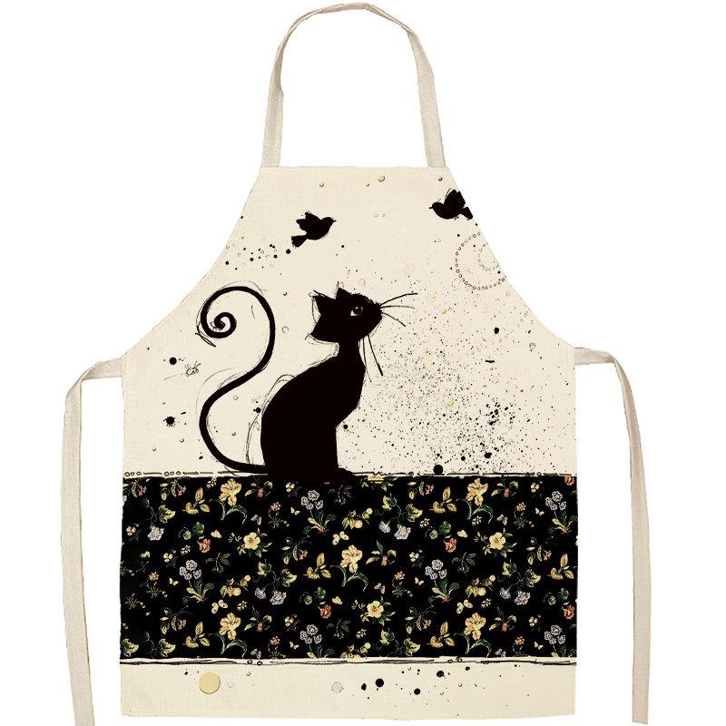 1Pc Apron Cotton Linen Cooking Cute Cat Printed Home Sleeveless Aprons Men Women Baking Accessories Household Kitchen Supplies