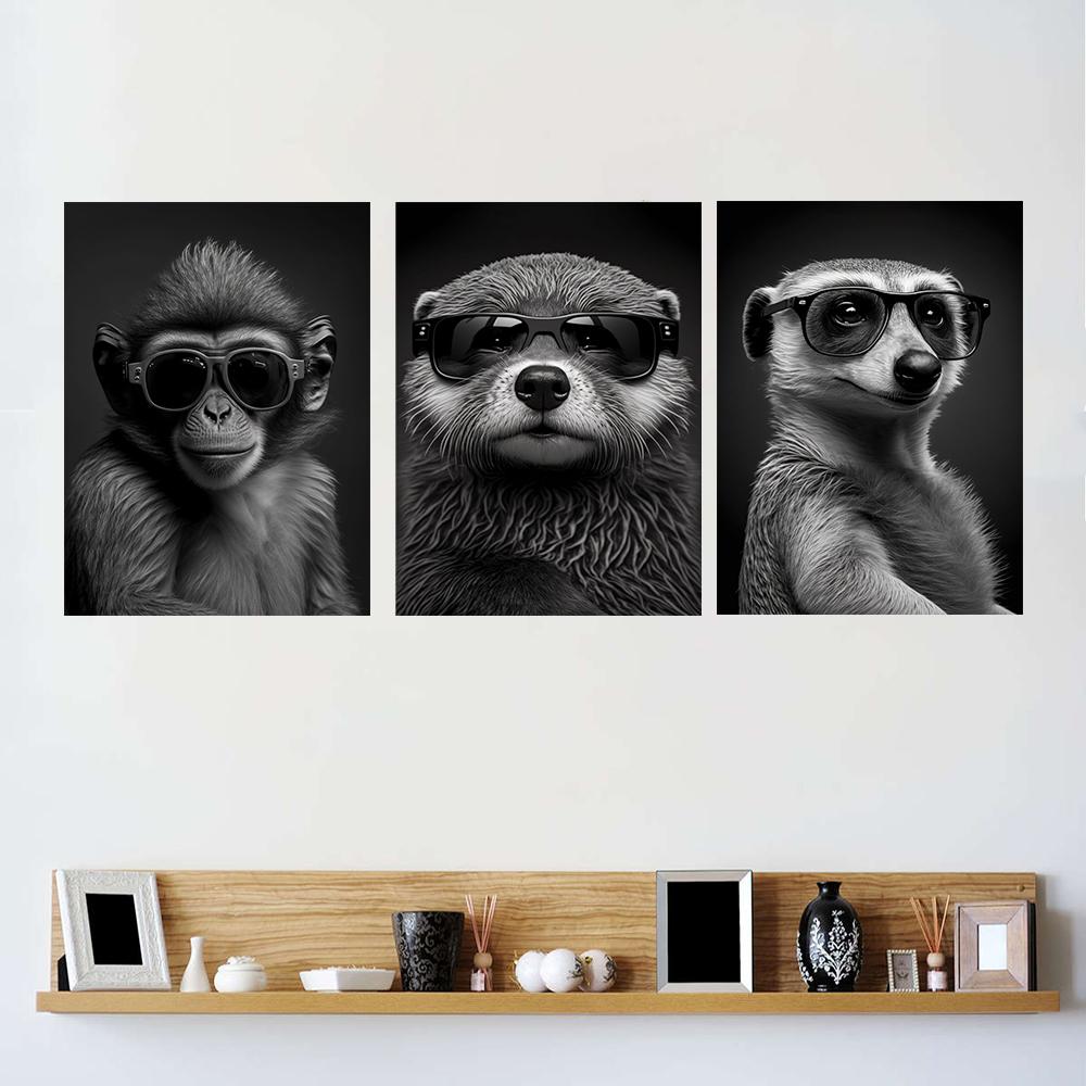 Modernes lustiges Tier-Dekorationsbild Porträt eines Seeotters mit Sonnenbrille Poster Drucke für Wohnzimmer Wanddekor Ungerahmt