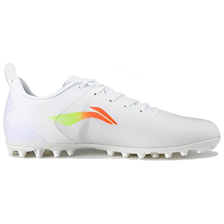 Li Ning Fabric Cushioning Slip Resistant Abrasion Resistant Lightweight Soccer Shoes Men's White ASFS003-1