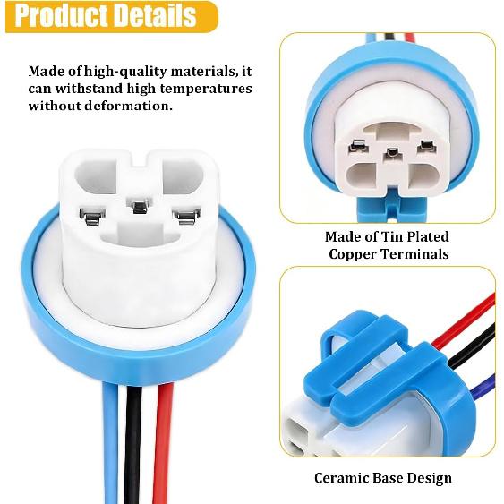 Bittwee 2PCS Car Headlight Wiring Harness, 9004 Female Ceramic High Temperatures Vehicle Headlight Plug Socket, Automotive Fog Lights Socket Adapter