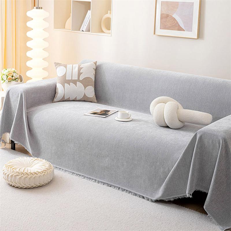 Solid Color Chenille Sofa Cover Anti-Cat Scratching Pad Cloth All-Season Universal Dust-Proof Sofa Blanket For Living Room Decor