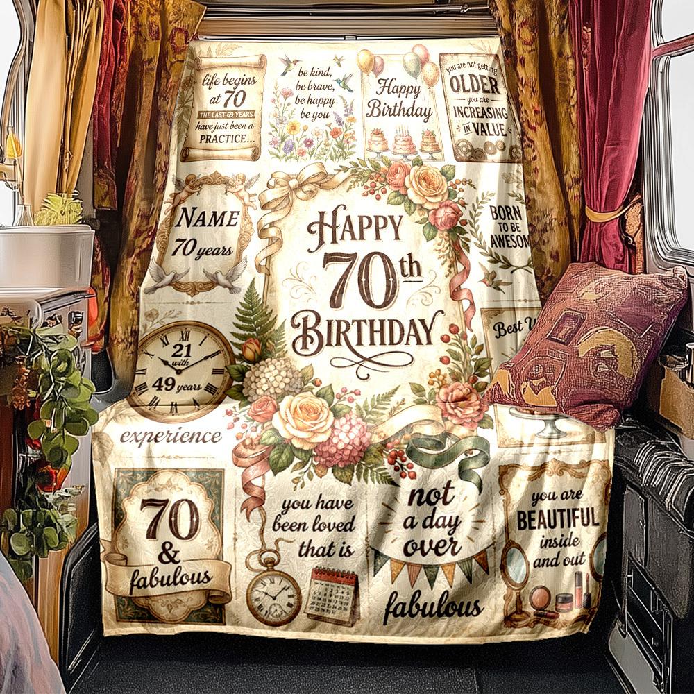 Happy 70Th Birthday In 1956 Throw Blanket Warmthful Decor For Sofa Couch Office Bed Picnics Allseason Use Playful Design Unique Gift For Family And