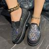 Fashion Low-top and Thin Foot Casual Single Shoes Women's Large Size Thick-soled One-pedal Rhinestone Single Shoes