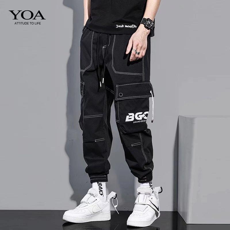 Autumn Men's Trendy American High Street Overalls with Bright Line Letter Print