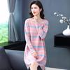 2026 Women's Mid-Length Slimming Stripe Long Sleeve Dress - Flattering Belly-Concealing Skirt for Middle-Aged Moms