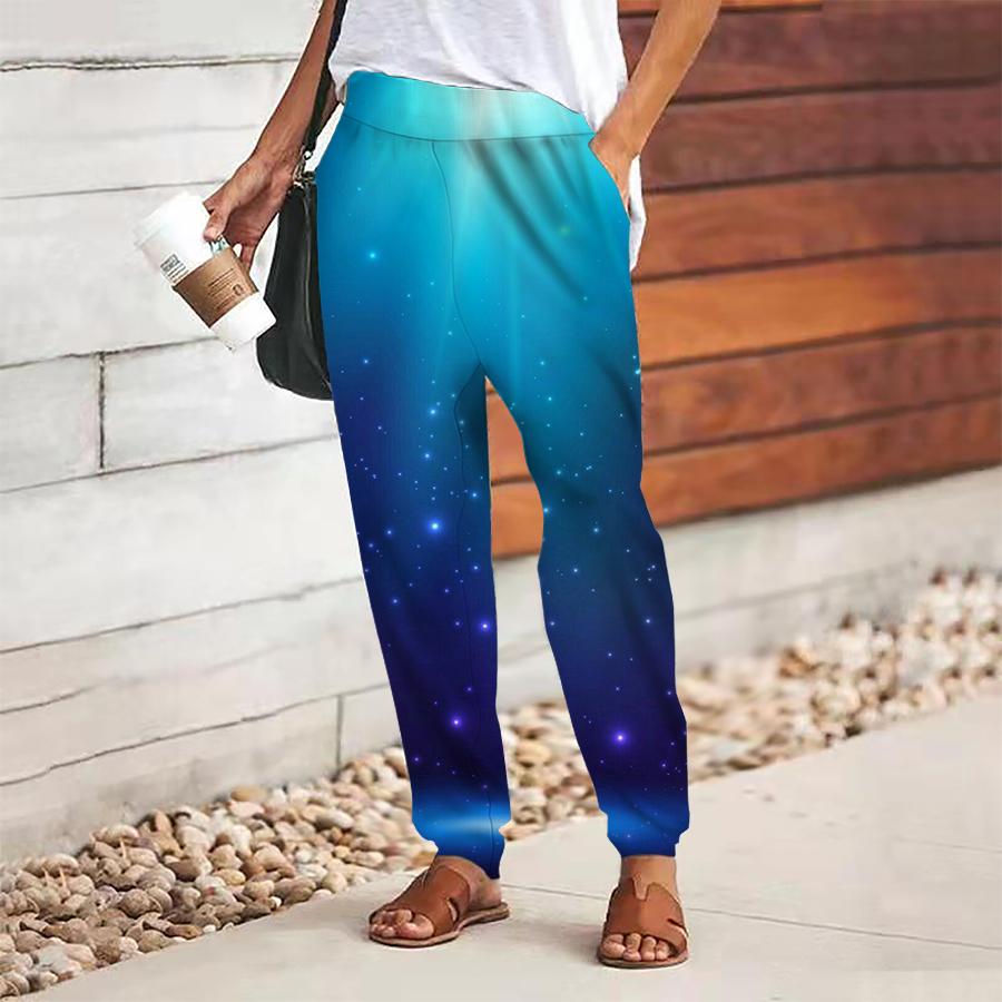 

Women Starlight Printing Pants Lace Up Elastic Waist Loose Trousers Casual Long Pants Trousers with Pockets XS синій