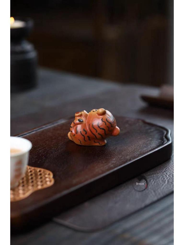 Yixing Zisha Handmade Lucky Zodiac Tiger Tea Pet Ornament