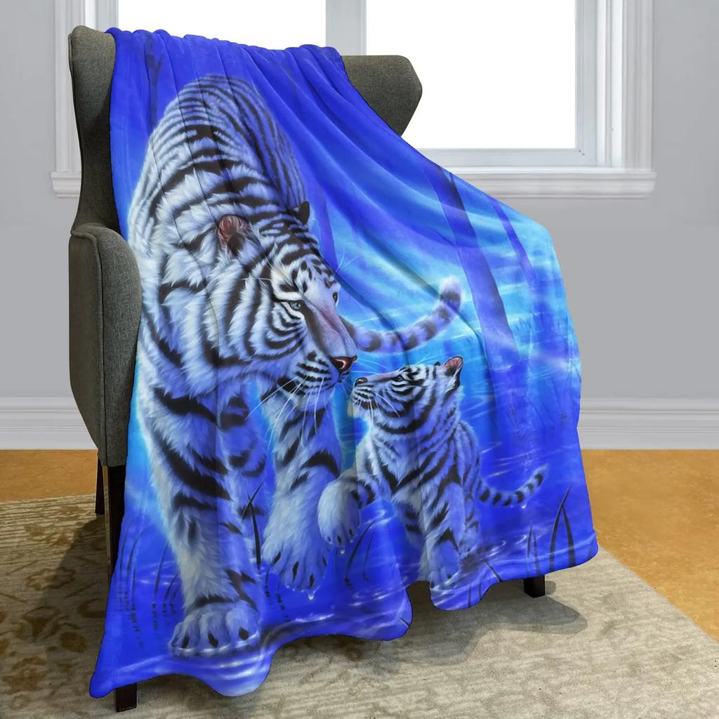 Coperta Plaid Tigre Bianco Morbida Accogliente Calda Coperta in Flanella Tigre Bianco Siberiano Sotto La Notte Stellata Blu Coperte per Divano Letto