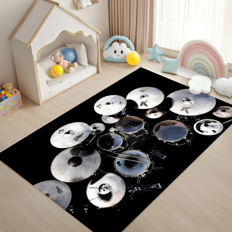 Drum Set Print Washable Carpet Mat Home Decor Bedroom Room Living Room Shoes Room Bed Blanket Carpet Kitchen Bathroom