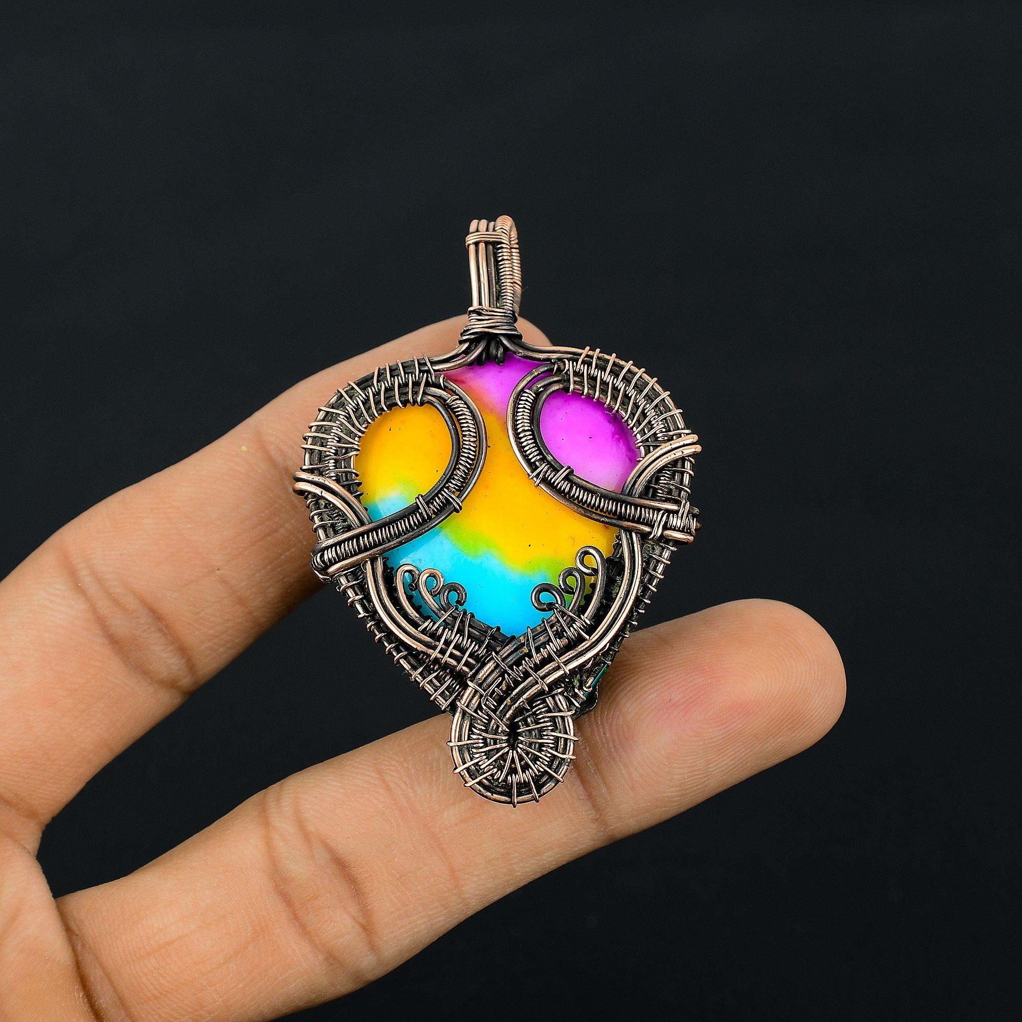 

Многоцветный кулон с друзой, ювелирное изделие из драгоценного камня, обернутое медной проволокой 999 пробы, кулон ручной работы, для Дня матери 2.55 Inches