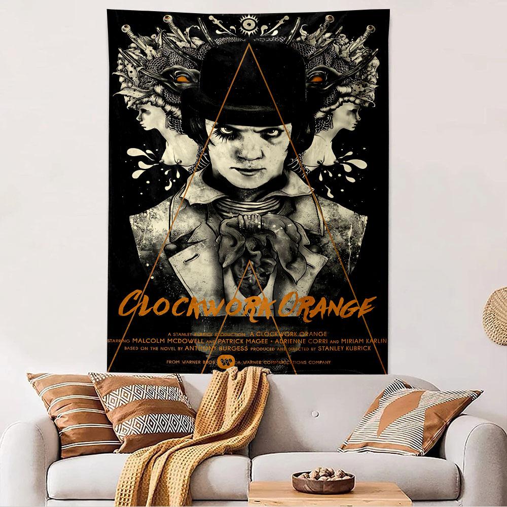 Clockwork Orange Tapestry Wall Hanging, Classic Cult Film Poster Art, Retro Wall Decor for Bedroom Living Room Dorm