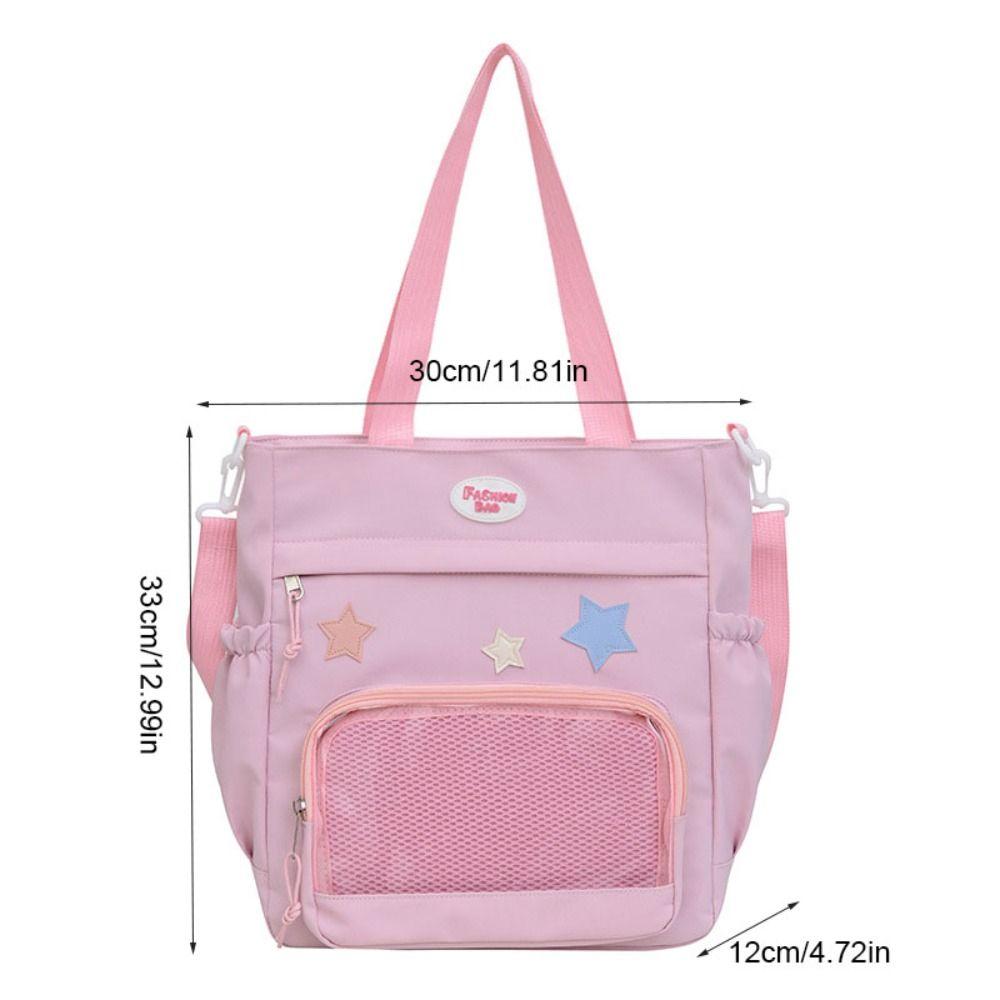 Solid Color Japanese Tote Bag Badge Display Student School Bag Fashion Canvas Crossbody Bag  School