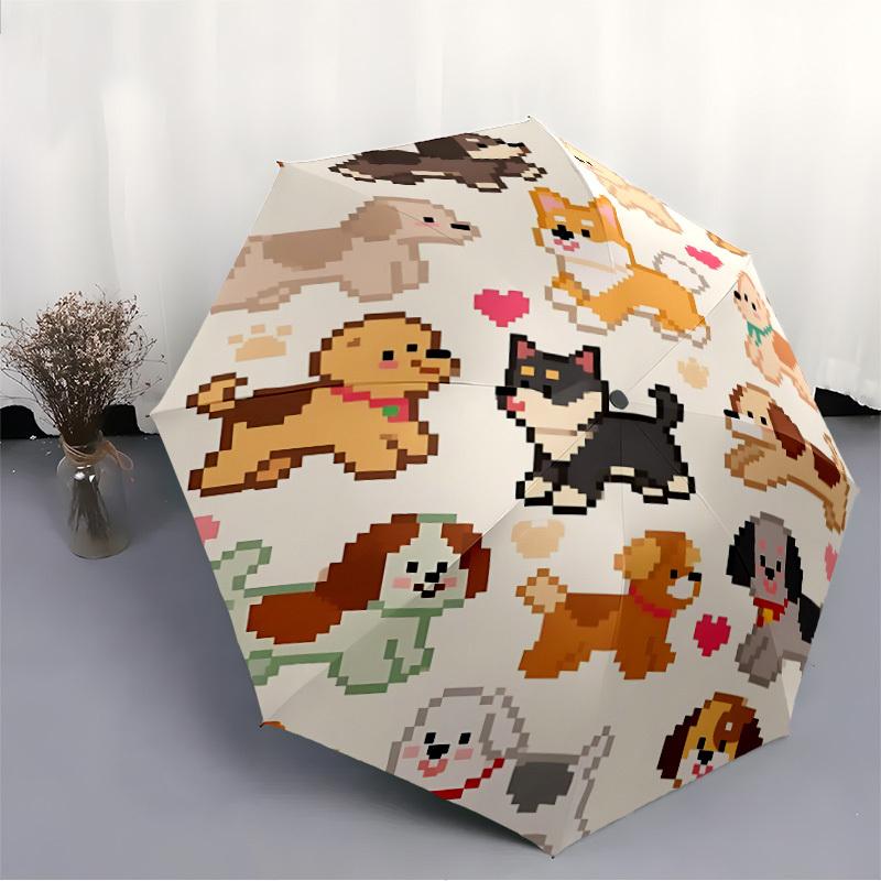 1pc Dogs Hearts Fashionable Automatic Opening/Closing Folding Umbrella with 8 Bones, Windproof Portable, Daily Use099