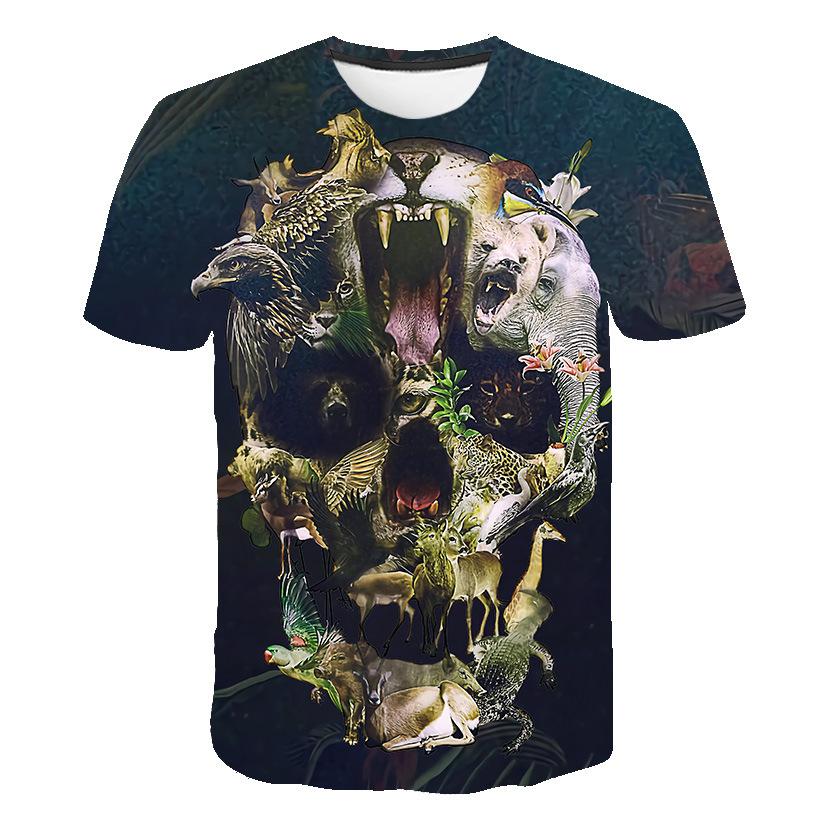 T-shirt col rond pour hommes, impression numérique 3D, motif tête de squelette, été, grande taille