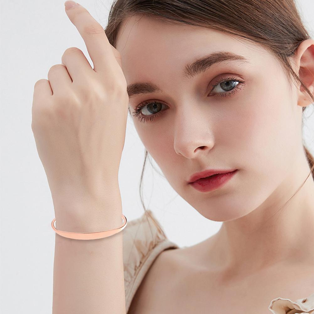 Fashionable Rose Gold C- Shaped Open Bracelet Simple Stylish Stainless Steel Open Bangle Bracelet Adjustable Wristband Xmas Gift