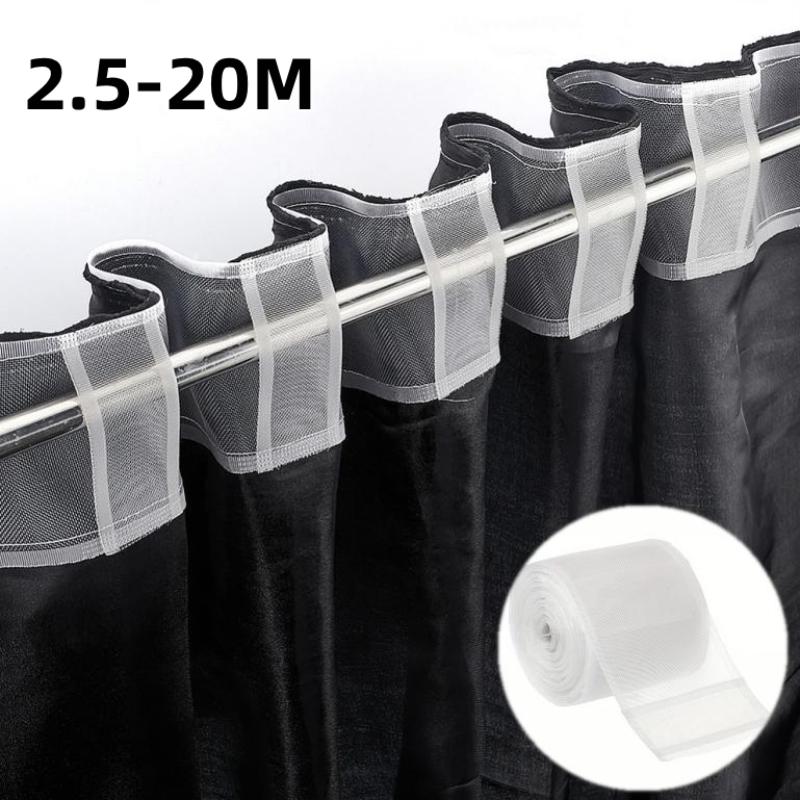 Transparent Pleated Curtain Tape Nylon Folding Tape Reinforced Hanging Strips White Flat Style For Hooking Curtains And Home Diy