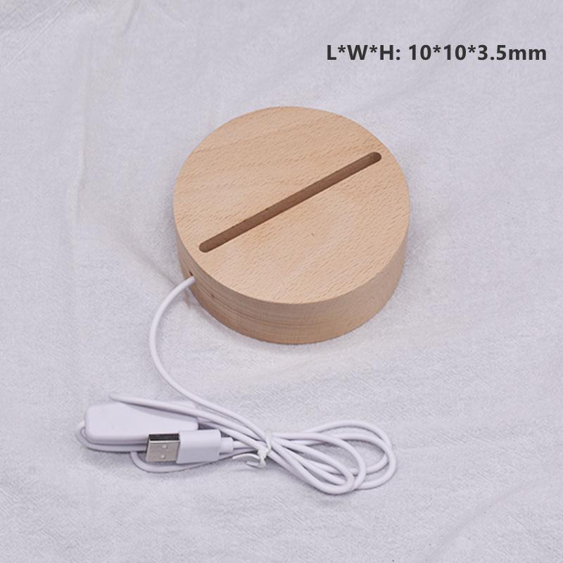 Beech Wooden LED Lamp Base with USB Cable Switch Simple For 3D Acrylic Board DIY Night Light Christmas Wood Gifts Accessories
