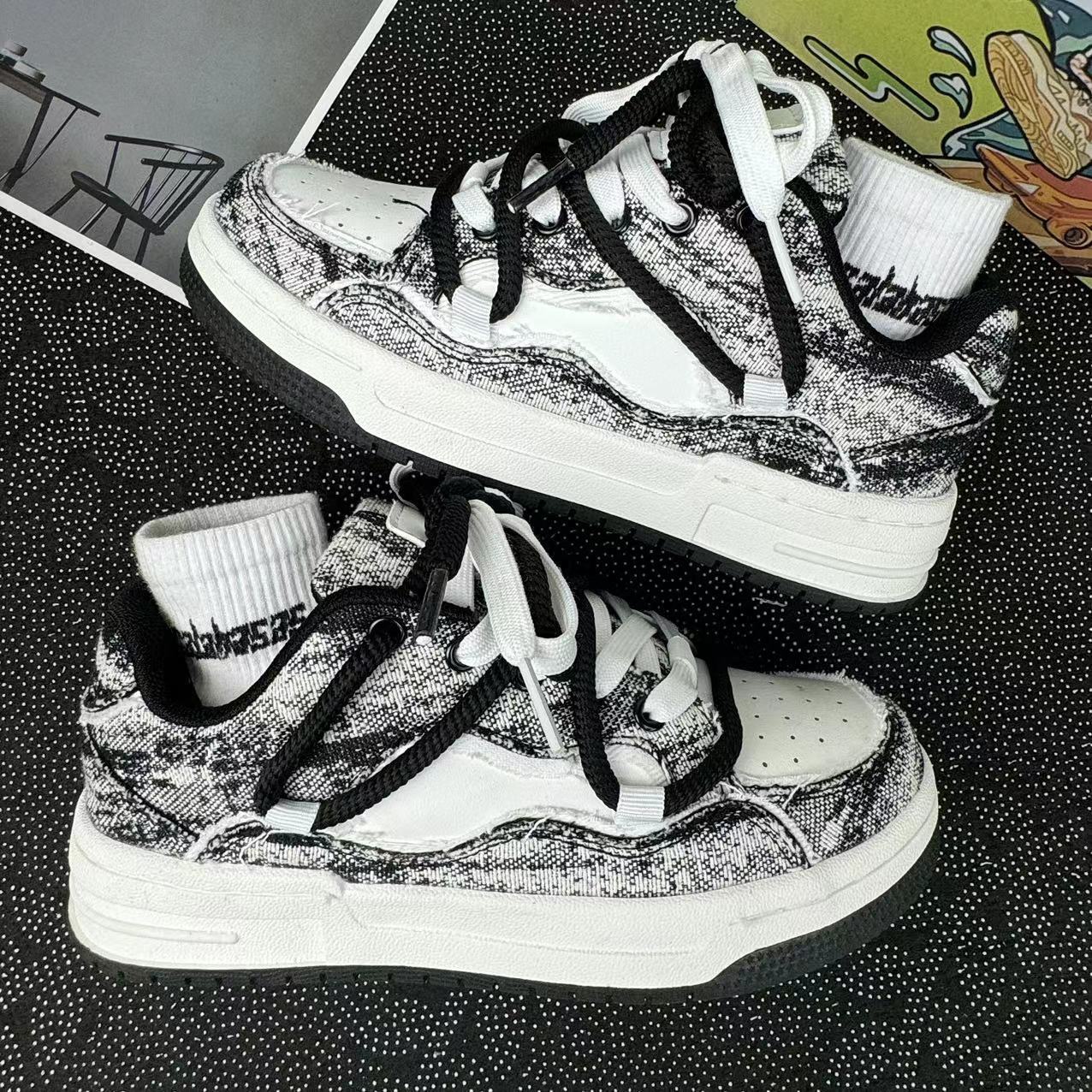 

Guochao 2024 нові нішеві ретро кольорові повсякденні скейтборди взуття ins пара висока вулиця платформа мода одинарне взуття чоловіки 44