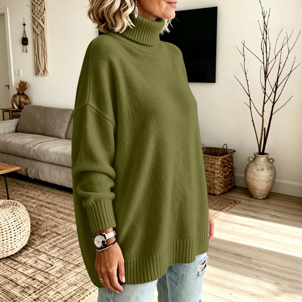Women's Color Mock Neck Pullover Sweater Casual Knit Top for Everyday Wear