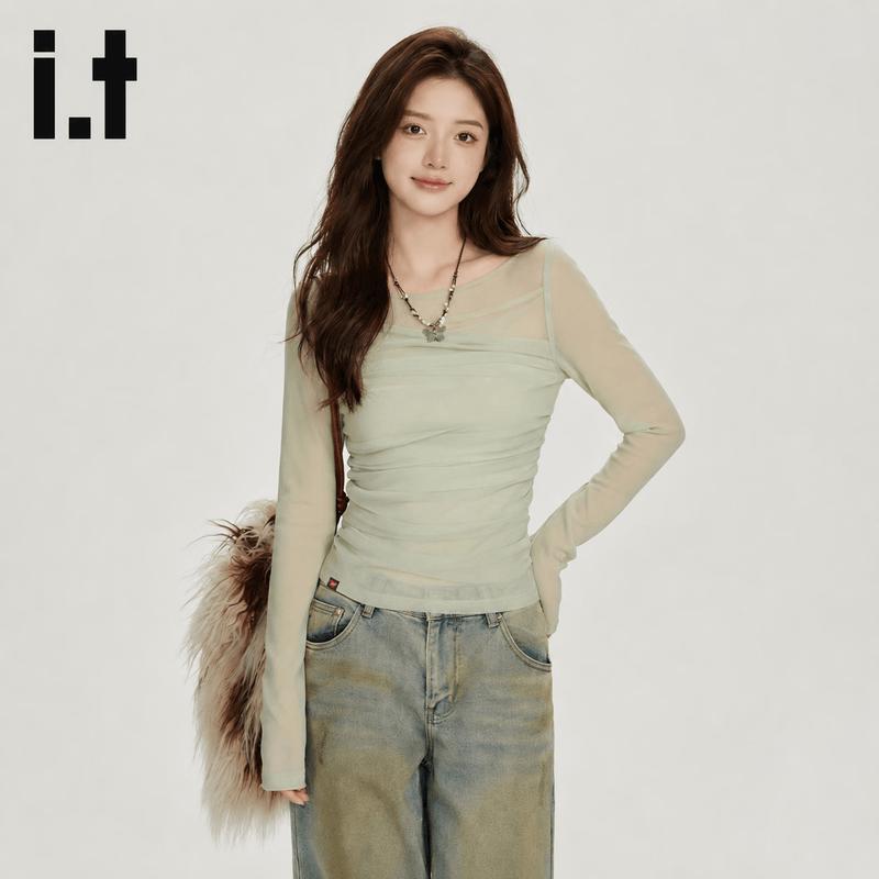 CHOCOOLATEit Women s Off-Shoulder Slim Fit Mesh Long-Sleeve Top One Size зелёный