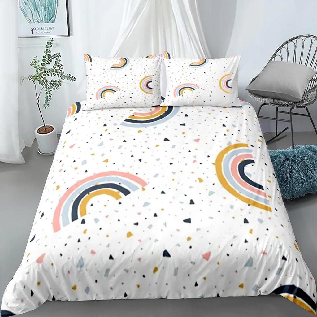 Rainbow Duvet Cover Purple Sky for Girls Women Romantic Gifts Clouds Cartoon Style Quilt Cover Bedroom Decorations Queen Size