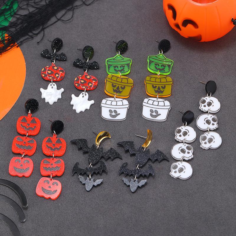 European & American Halloween Pumpkin Bat Ice Cream Stud Earrings