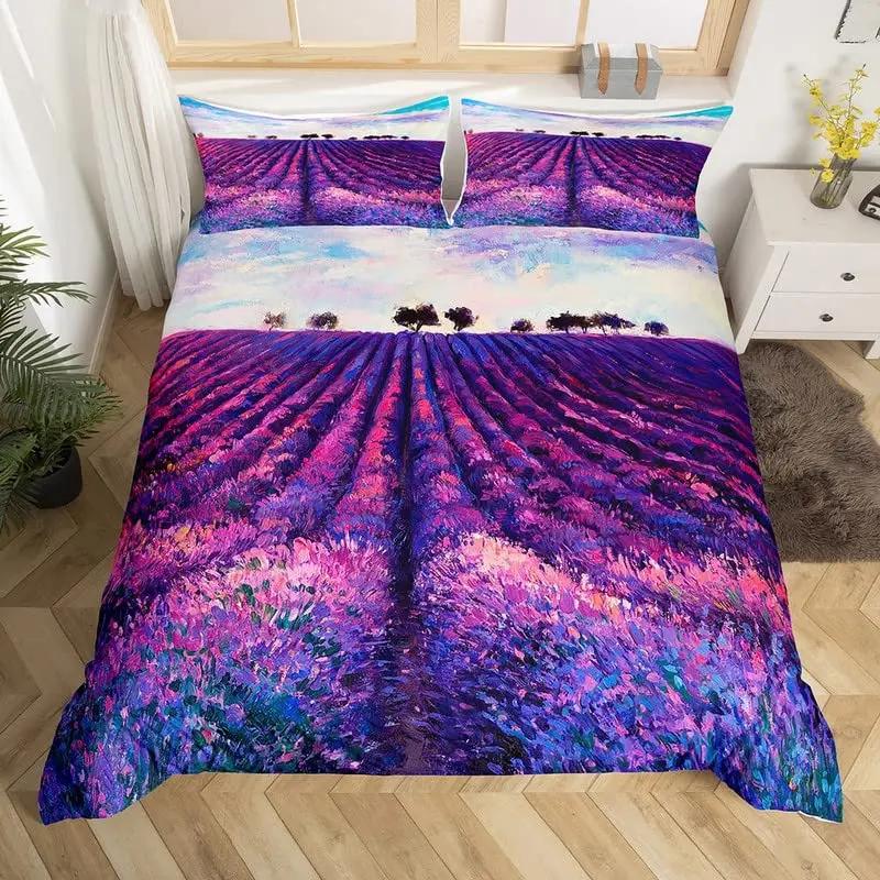 Fioletowy Zestaw Poszewki na Kołdrę Rozmiar King Fioletowy Kwiat Romantyczny i Piękny Zestaw Pościeli dla Dziewcząt Kobiet 2/3 szt. Poliestrowa Poszwa na Kołdrę