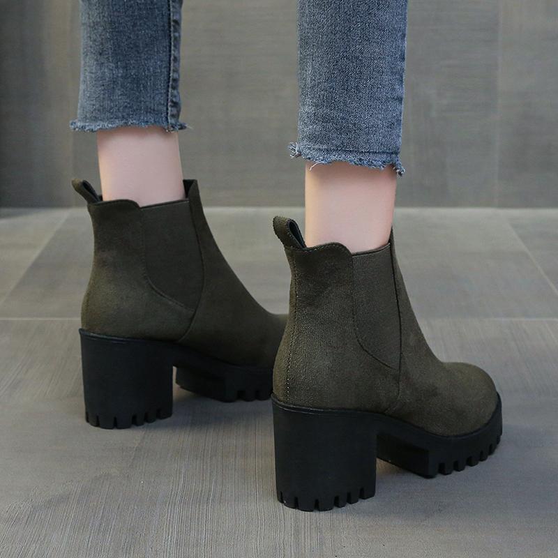 Fashion 2025 Winter Chunky Heels  Women Fashion Stretch Fabric Ankle Boots Shoes Classical Femeal Woman Boats Size 35-41