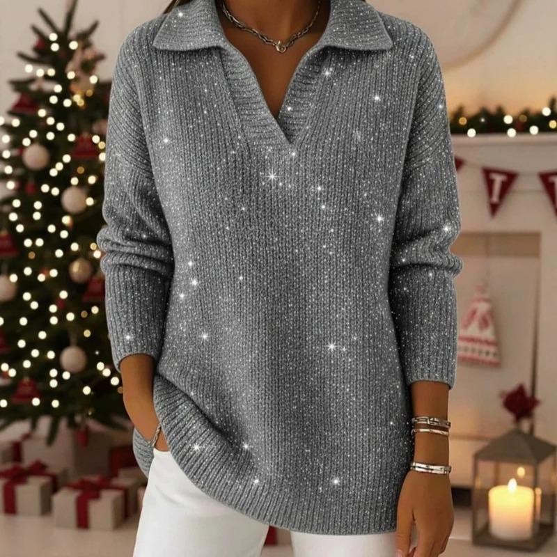 Effen Pullover Lange Mouwen Omgeslagen Kraag Losse Pasvorm T-shirt