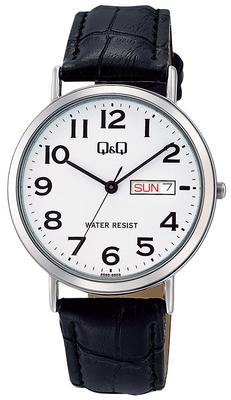 [Q&Q] Watch Analog Waterproof Date Day of the Week Leather Strap A202-304 Men's White