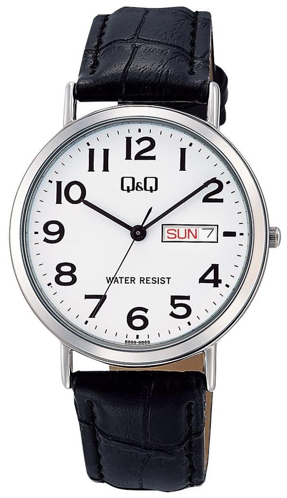 Citizen Analog Date Day Leather White Q&Q Men's Watch, Waterproof, Display, Display, Strap, A202-304,