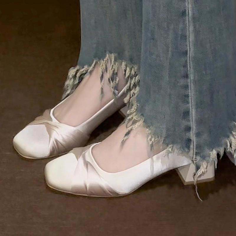 Fashion Mid Heels Women Pleated Shoes Elegant Cozy New Sandals Designer Classical Shallow Pumps 2025 Dress Brand Shoes Party Sandalias
