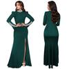 C7271 Women's Fashion Solid Color Long Sleeve Slit Dress with Hot Drilling