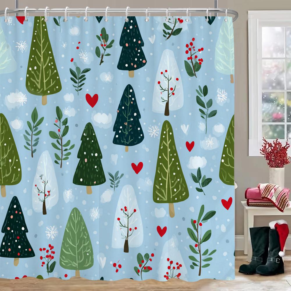 Christmas Tree Shower Curtain, Bathroom Curtain, Merry Christmas Shower Curtain, Home Decoration Christmas Curtain With Hooks