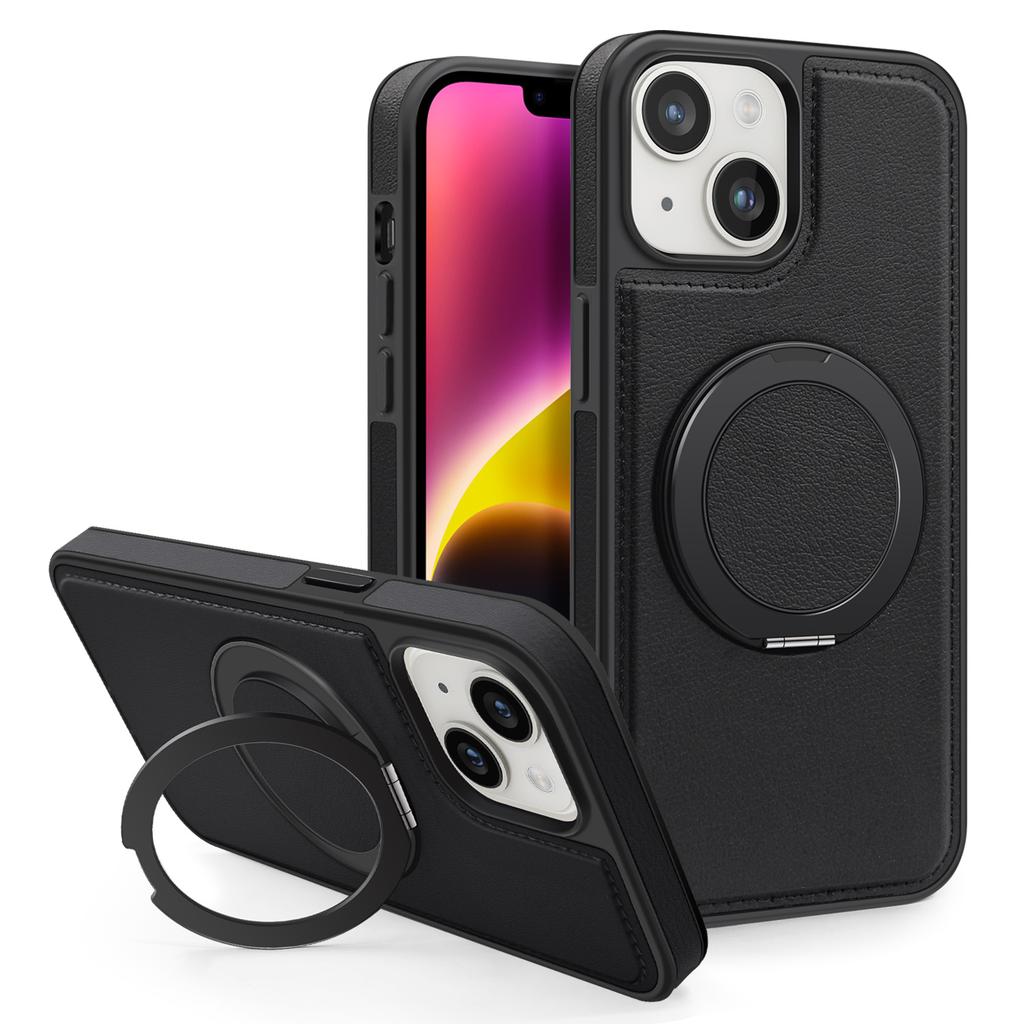 Etui do iPhone 14 Plus z pierścieniem i podstawką, kompatybilne z MagSafe, tylna okładka ze skóry PU