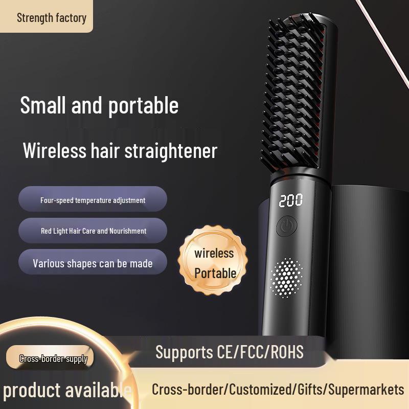 Wireless Negative Ion Hair Comb: USB Rechargeable, Portable, Dual Function for Curling & Straightening 60W