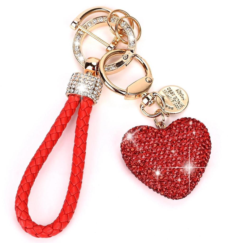 Car Keychain for Women with Rhinestone Heart Shape Bling Girl Cute Keychain for Christmas,Personalized Gift