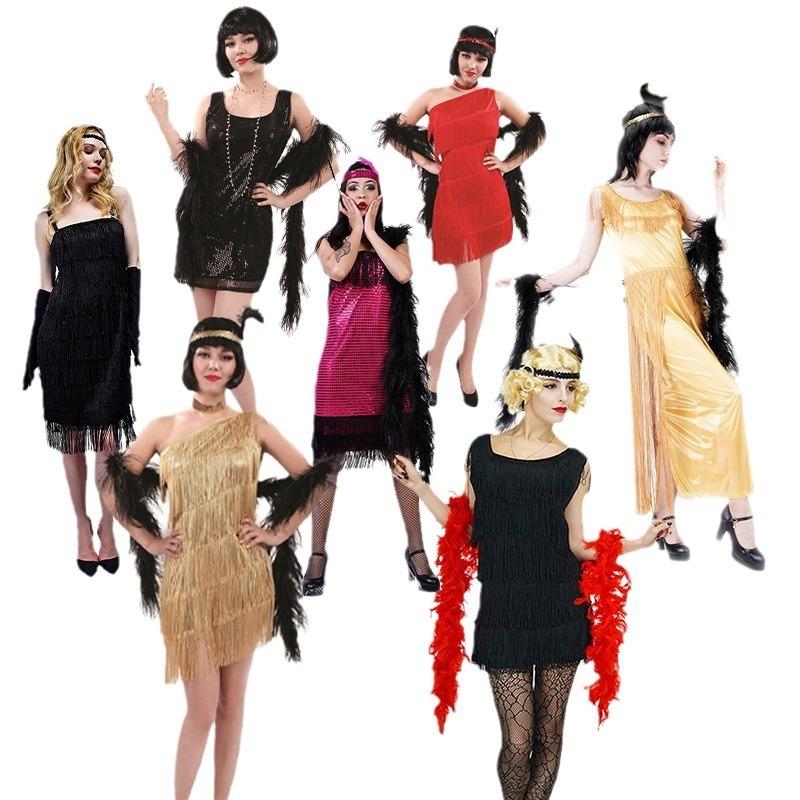 Jiahua Adult Women's Retro Fringed Dress Performance Clothes Era Fringed Dress Masquerade Ball