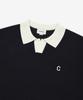 COVERNAT Open Collar Half Knit Navy