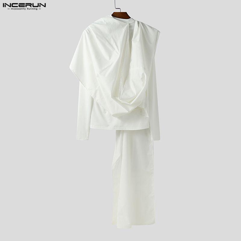 INCERUN Herbst Herren Schwingkragen Langarm Unregelmäßige Lagen Lässige Gothic Oberteile T-Shirts