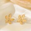 Trendy Golden Flower Stud Earrings Stainless Steel Metal Jewelry Simple Texture Floral Earrings Gifts for Women Waterproof
