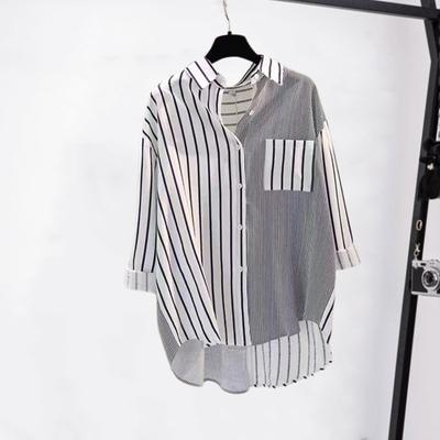 Camisa feminina estampa frente curta e costas longas manga comprida trespassado cor combinando solto casual deslocamento