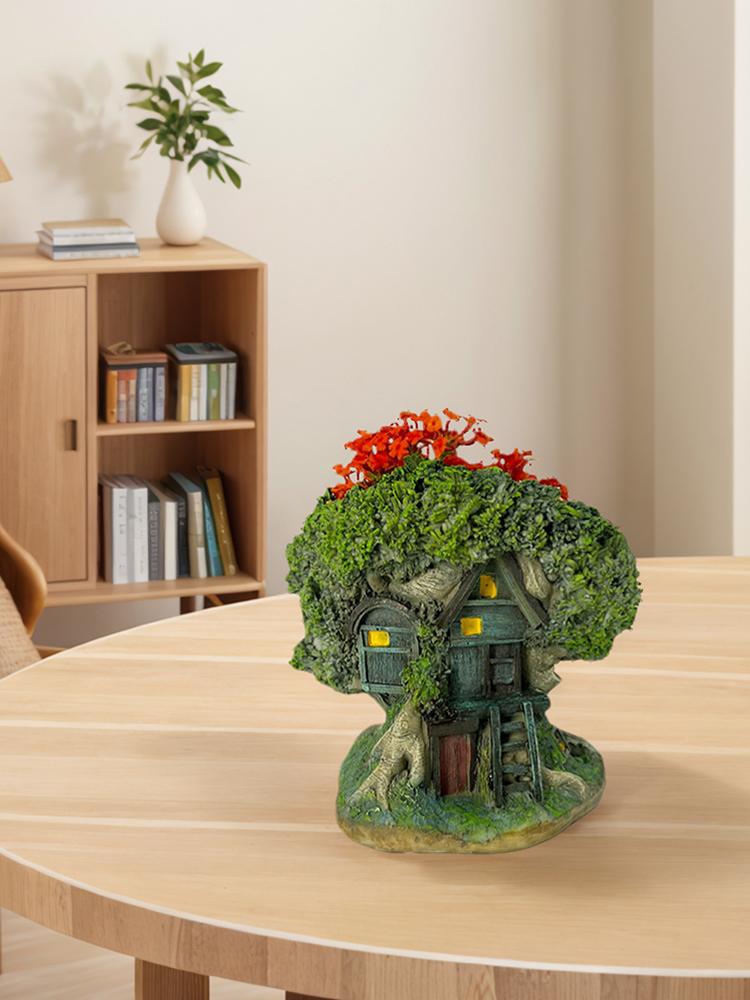 Tree House Flower Pot Bonsai Pot Decorative Forest House Planter Pot Resin Desktop Plant Pot Multi-Function for Home Office