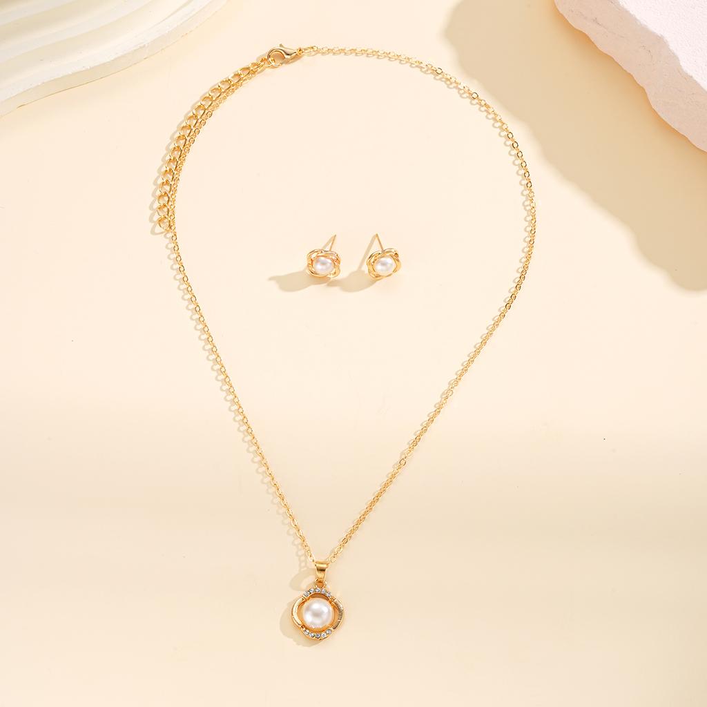 IF ME 3Pcs/Set Zircon Imitation Necklace Earring for Women Elegant Geometry Gold Color Jewelry Set Fashion Party Gift