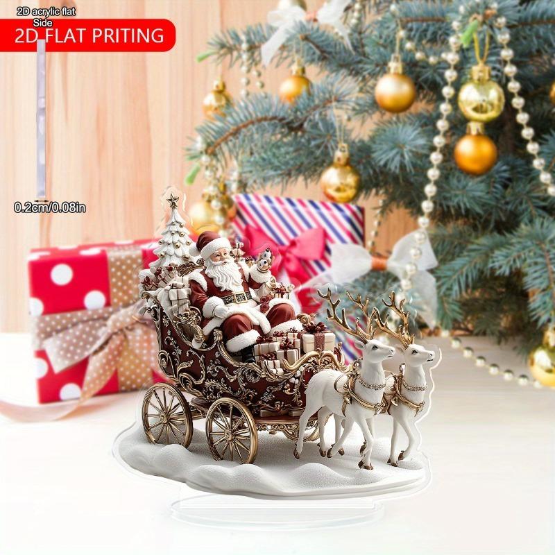 2D Flat Santa Claus and Reindeer Acrylic Desktop Decoration, Suitable for wall decoration, porch, room, villa, accents Home, Hallway, or Workplace - R