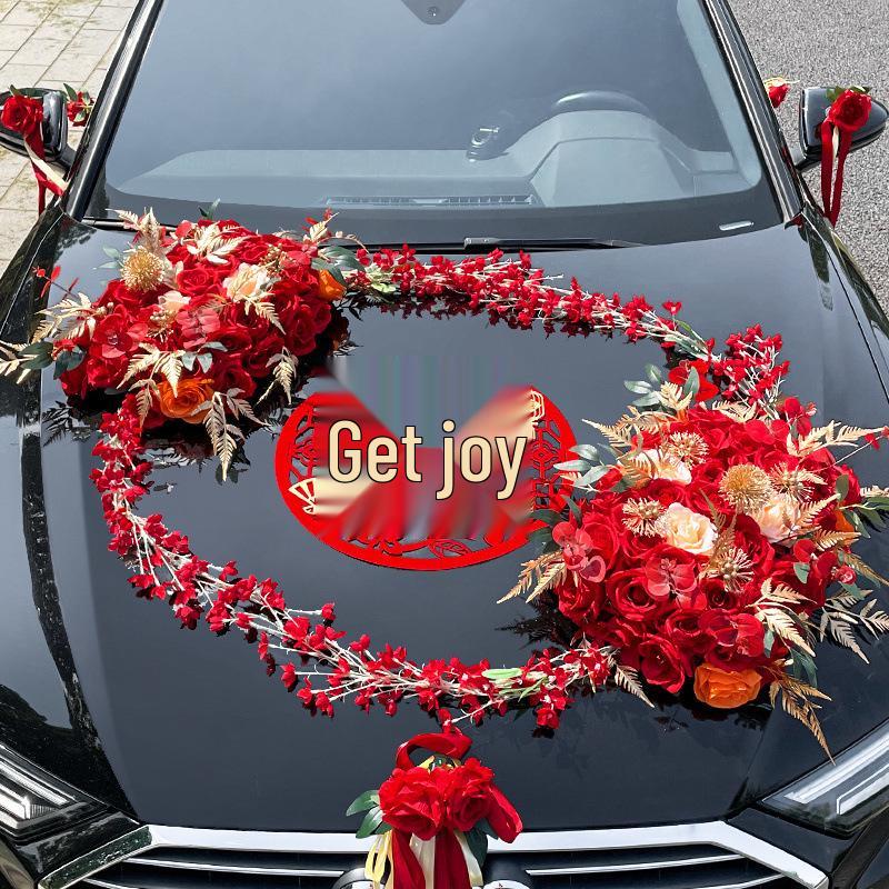 Complete Wedding Car Decoration Set: Front Flower Main Car and Lead Car Arrangement