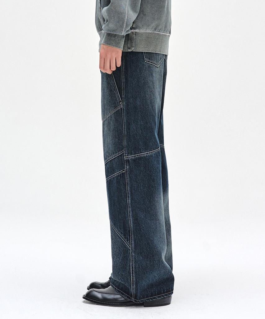 DECET Pached Rivet Wide Jeans Dcpt050Dbluea