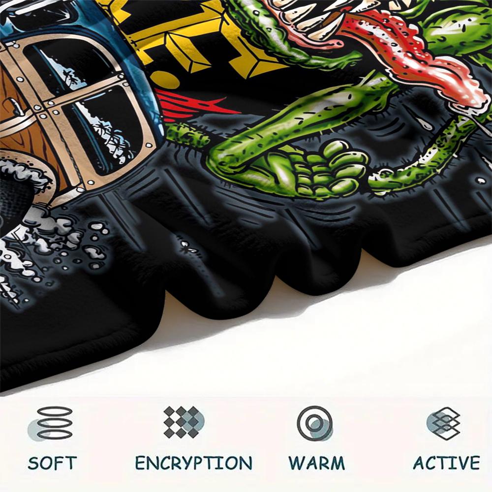 1Pc Rat Fink Print Flannel Blanket, High Quality Comfortable for All Seasons, Home Decor, Warmth and Comfort, Perfect for Christmas Gifts