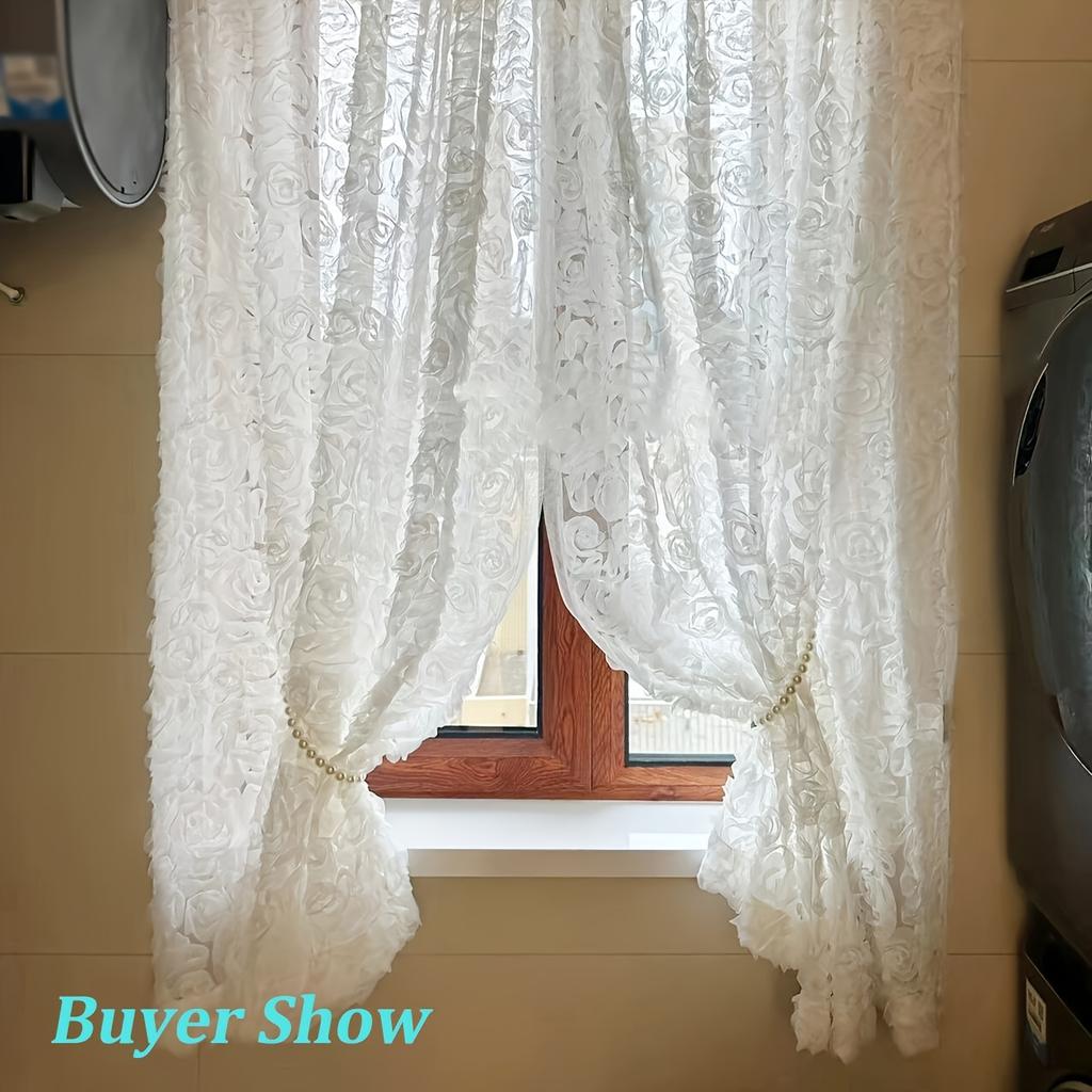 1pc White Vintage Rococo 3D Rose Floral Sheer Curtain , French Romantic Pastoral Style Warm Restaurant Bedroom Living Room Partition Decorative Drapes